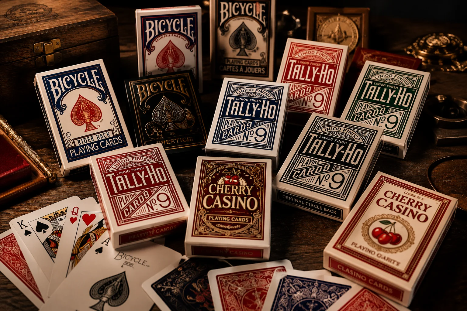 jeu de carte bicycle , cherry casino merlin magie